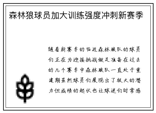 森林狼球员加大训练强度冲刺新赛季
