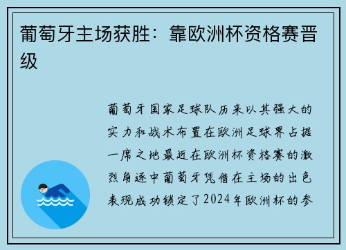 葡萄牙主场获胜：靠欧洲杯资格赛晋级