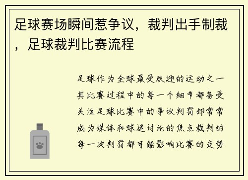 足球赛场瞬间惹争议，裁判出手制裁，足球裁判比赛流程